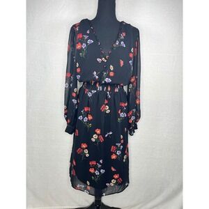 Express Womens XL‎ Black Floral Long Sleeve Sheer Dress Boho Romantic